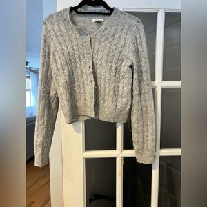 American Eagle Outfitters Light Gray Cable Knit Cardigan